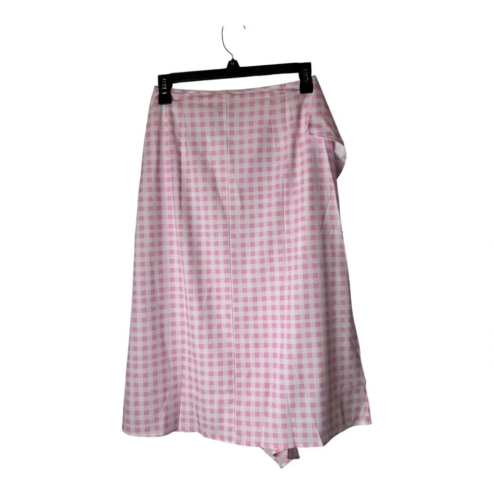 Sökie Collective Skirt Women Small Pink White Gingham‎ Ruffle Midi NWT Preppy